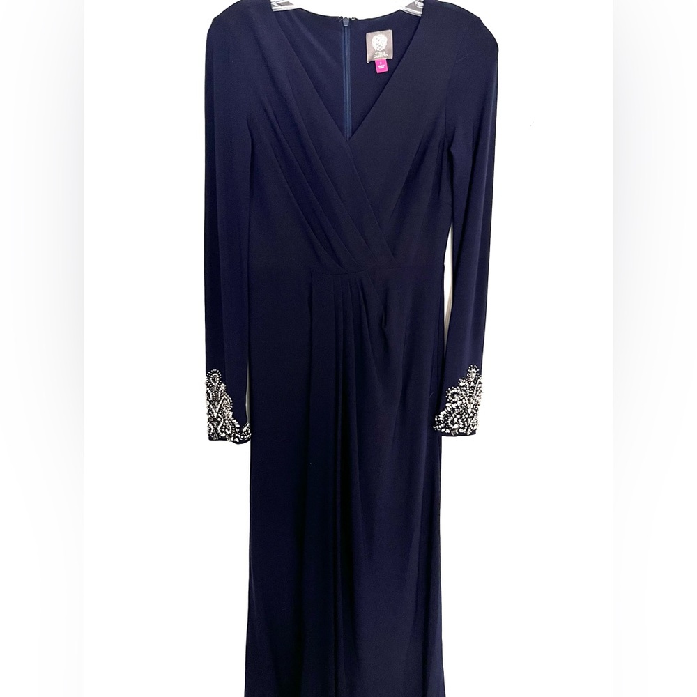 Vince Camuto, Embroidered Gown, Maxi, Navy, Long sleeves